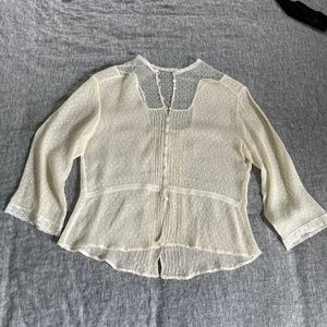 Blumarine Silk/Lace Top 3/4 Sleeve | Ivory | Women's XS-S